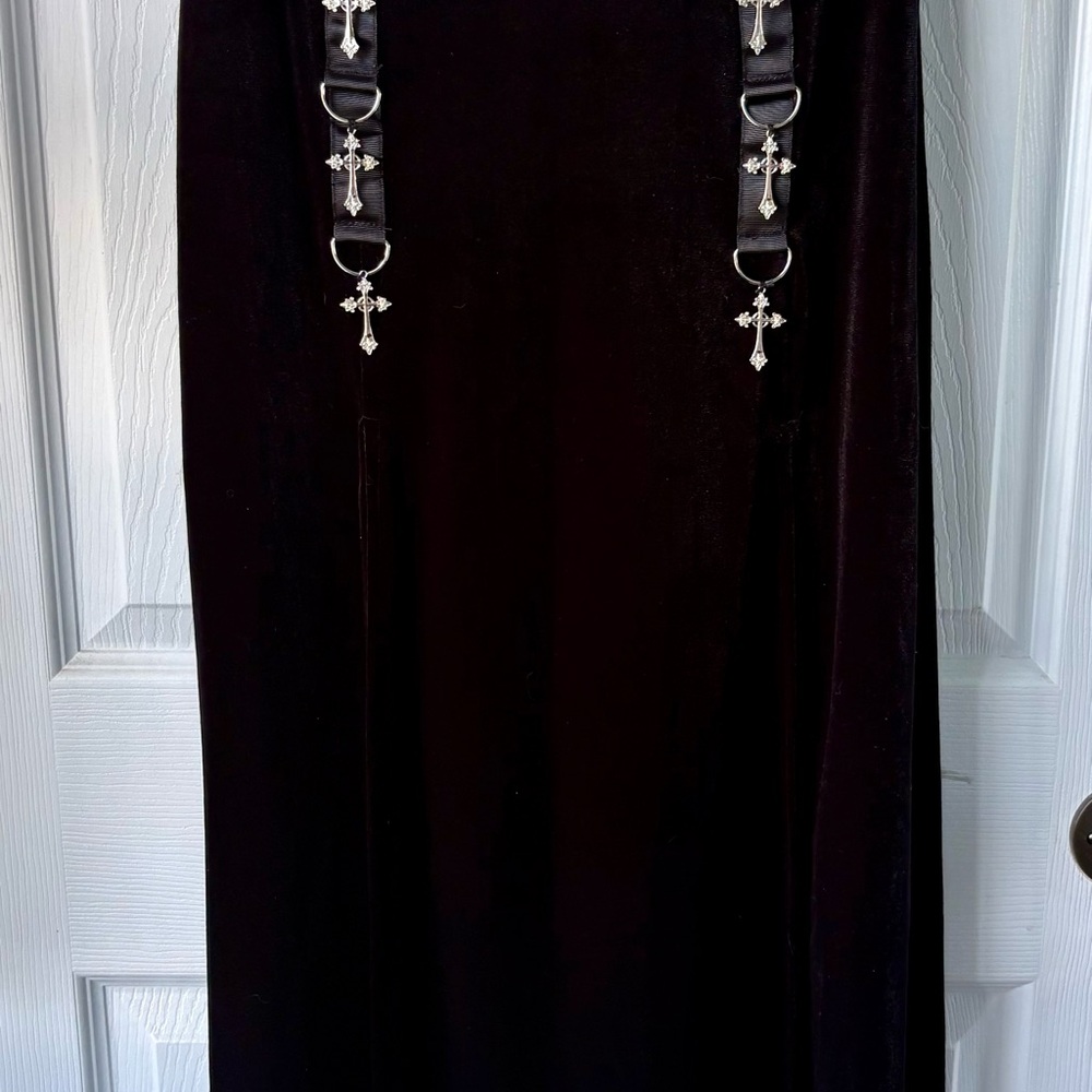 Black Velvet Maxi Skirt with Cross Charms